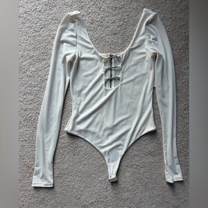 Alice + Olivia Ivory Zip-Up bodysuit